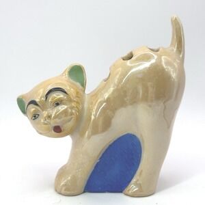 Lusterware Gold Castle Cat 1930's figural ceramic TOOTHBRUSH HOLDER Japan